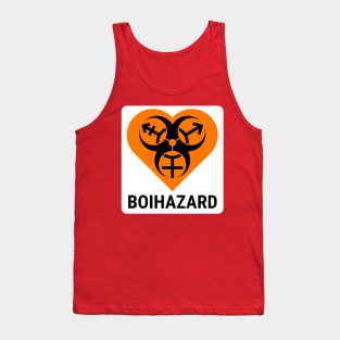 "BOI HAZARD" Heart - Label Style - Safety Orange Tank Top